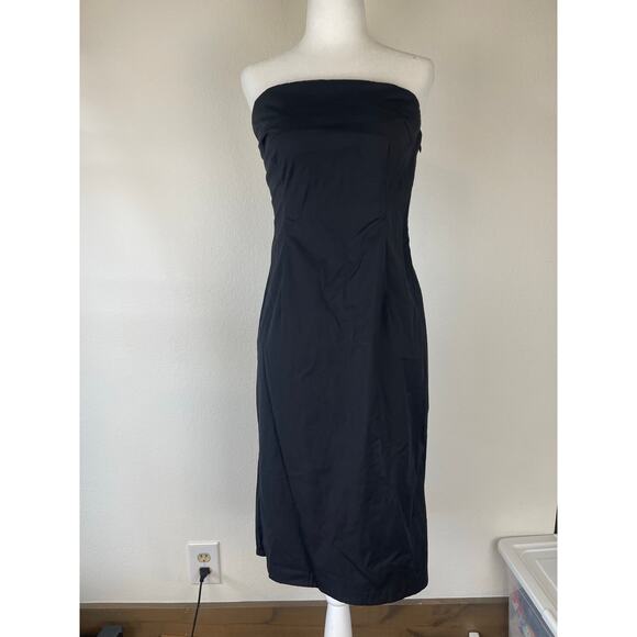 J. Crew Strapless Cotton Black Dress Size 4 Midi Classy Fitted summer bodycon - Picture 1 of 7